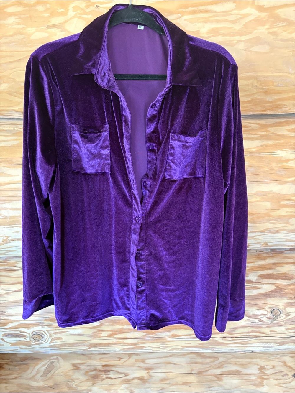 Velvet Button-Down Shirt in Deep Purple